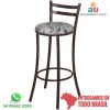 Banqueta DO 310 alta base marrom assento floral branco preto